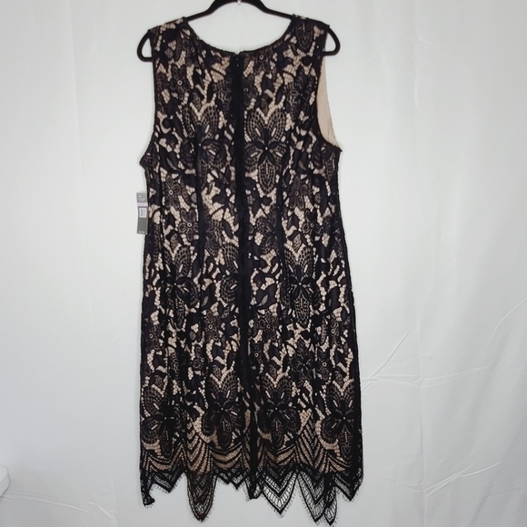 Sharagano Lace Overlay Fringe Hem Dress 22W Black Sleeveless Cocktail Whimsy NEW - Picture 6 of 14